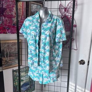 ashley taylor blue green cat graphic pajama set